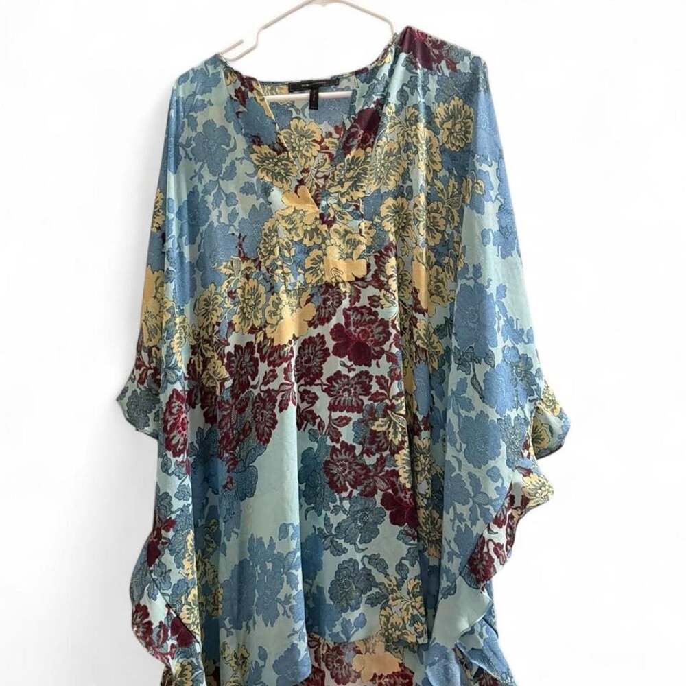 BCBGMAXAZRIA Floral Kaftan Dress Size XS/S Blue Multi High Low